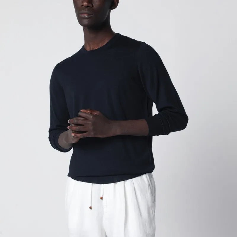 Navy Blue Wool Crew-Neck Sweater sold by Wanan Luxury