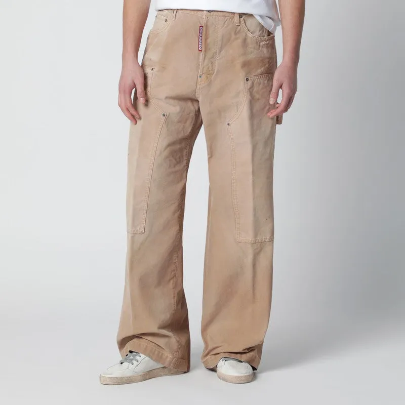 Vintage-Effect Beige Baggy Carpenter Jeans sold by Wanan Luxury