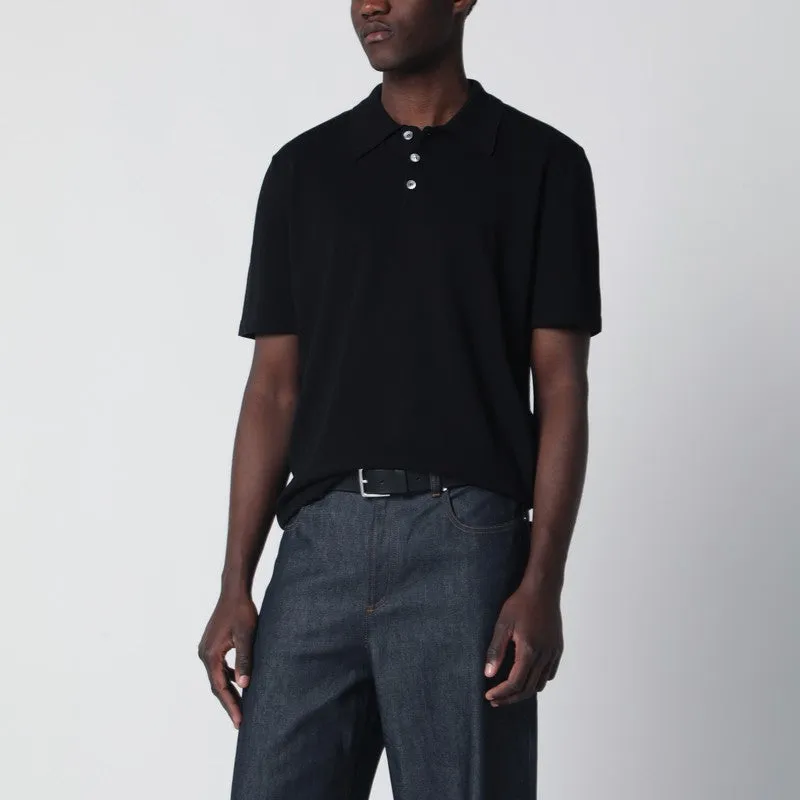 Black Cotton Knit Polo Shirt sold by Wanan Luxury