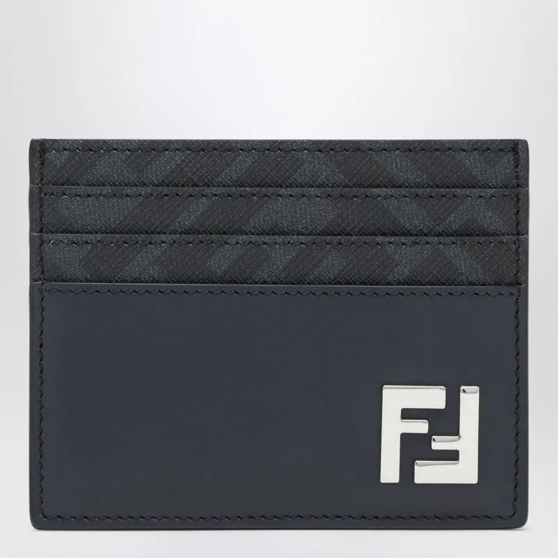 Dark Blue Leather And Ff Canvas Card Holder sold by Wanan Luxury