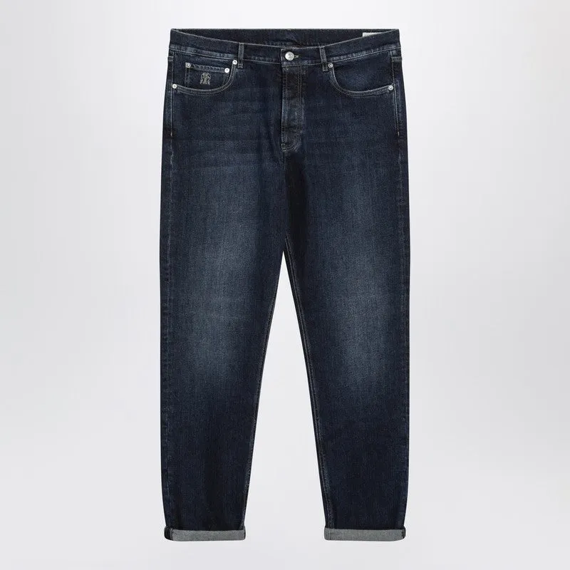 Blue Washed Jeans With Turn-Up Hem sold by Wanan Luxury