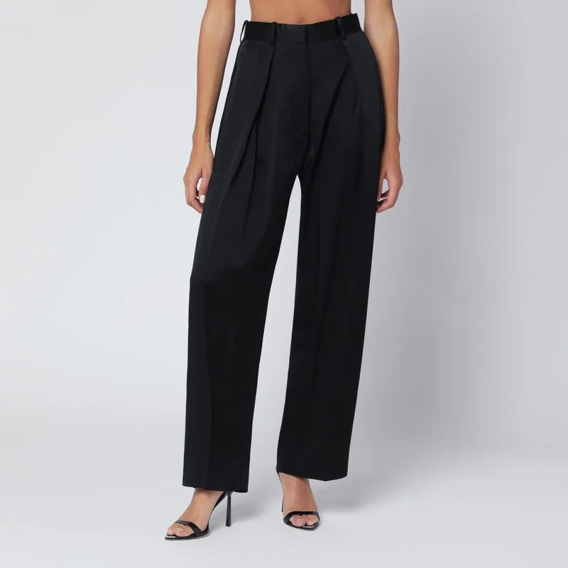 Black Pleated Trousers In Crêpe Satin sold by Wanan Luxury