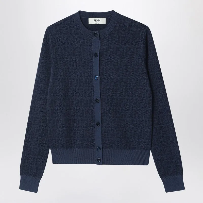 Blueberry Ff Wool Cardigan sold by Wanan Luxury