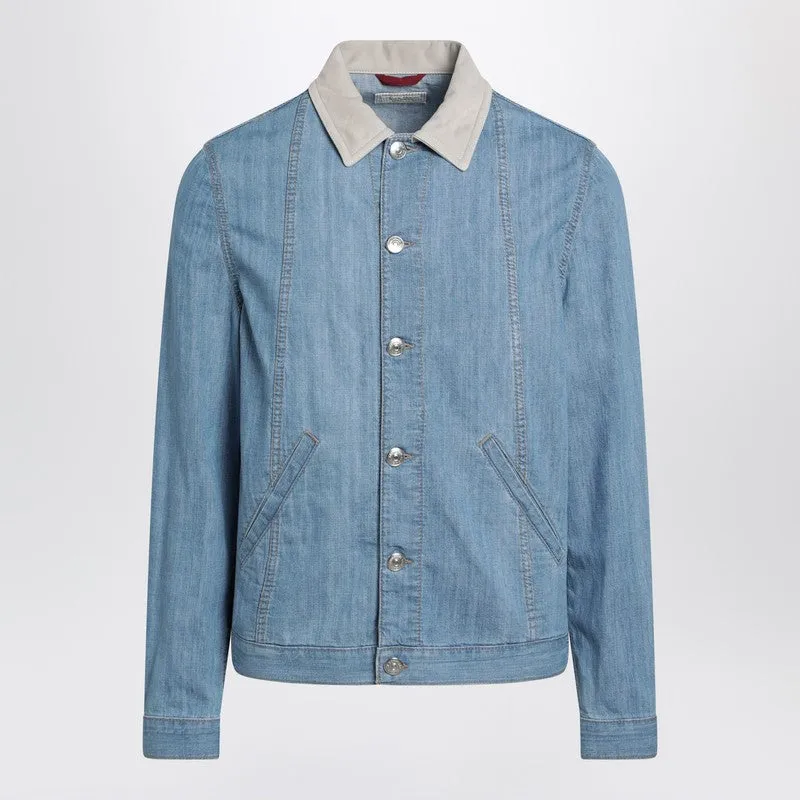 Blue Denim Jacket With Suede Collar sold by Wanan Luxury