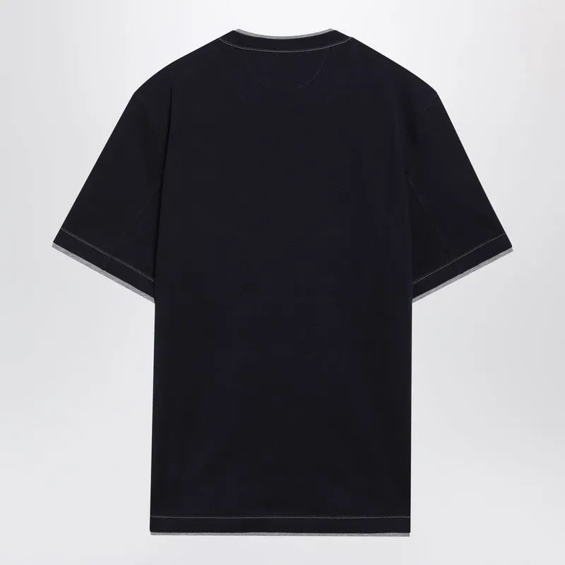 Navy Blue T-Shirt With Faux Layering sold by Wanan Luxury product image thumbnail 2