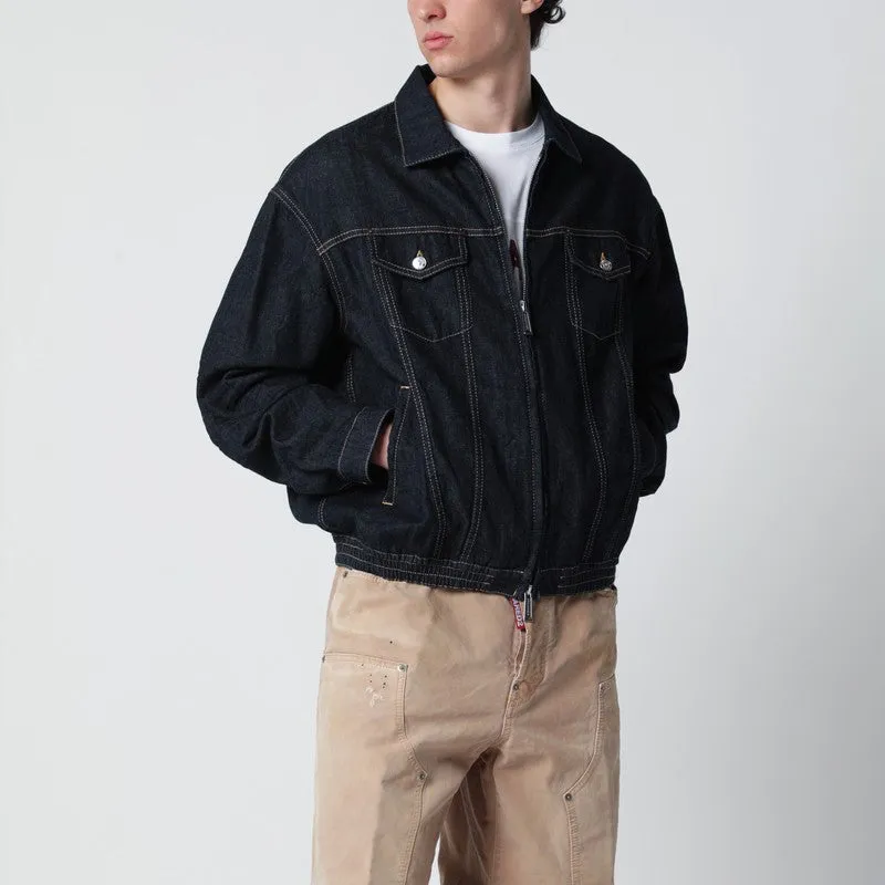 Navy Blue Zip-Up Denim Jacket sold by Wanan Luxury