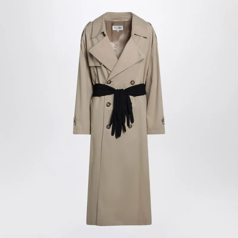 Beige Cotton Trench Coat With Gloves sold by Wanan Luxury