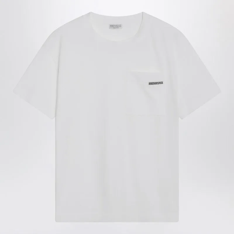 White Cotton T-Shirt With Shiny Tab sold by Wanan Luxury