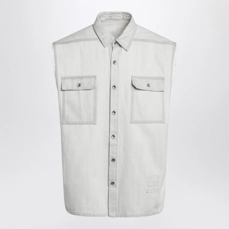 White Vintage-Effect Denim Vest made by Rick Owens