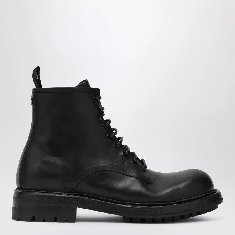 Black Lace-Up Leather Ankle Boot sold by Wanan Luxury