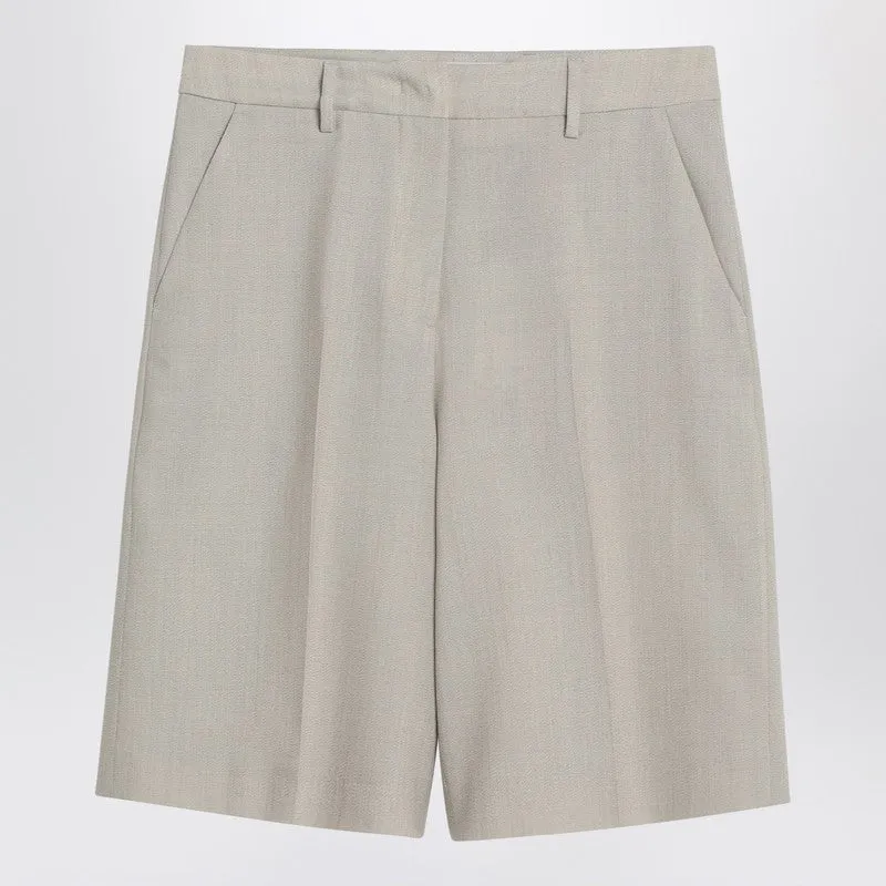 Beige Mélange Wool-Blend Bermuda sold by Wanan Luxury