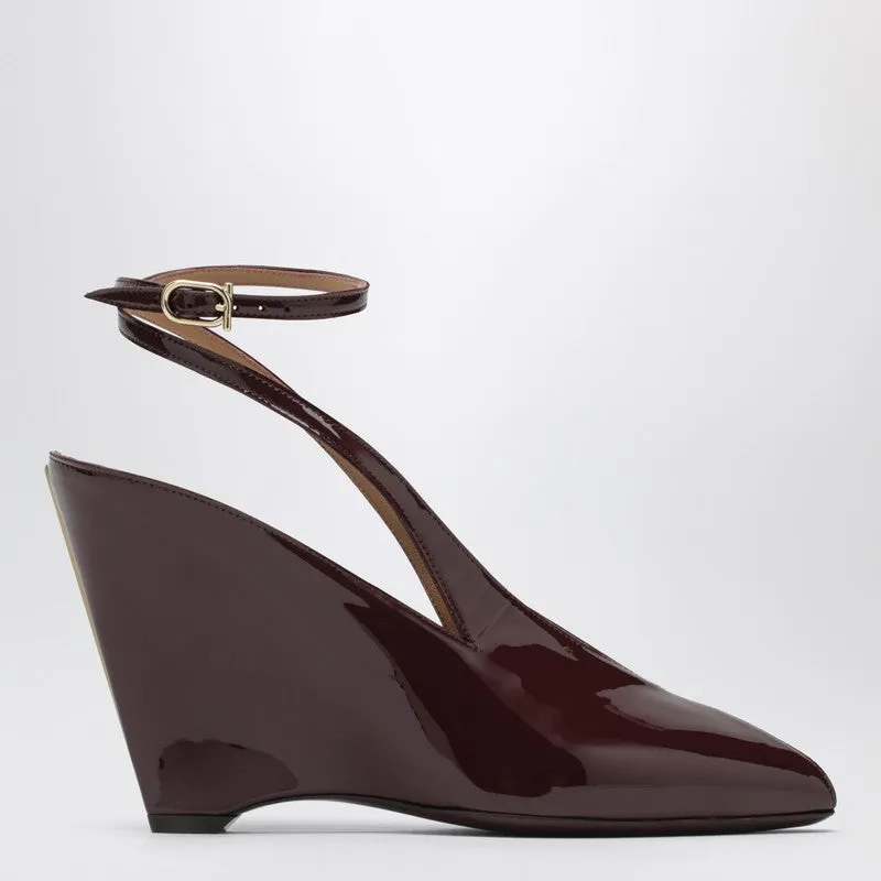 Peep Toe Wedge Sandals In Bordeaux sold by Wanan Luxury