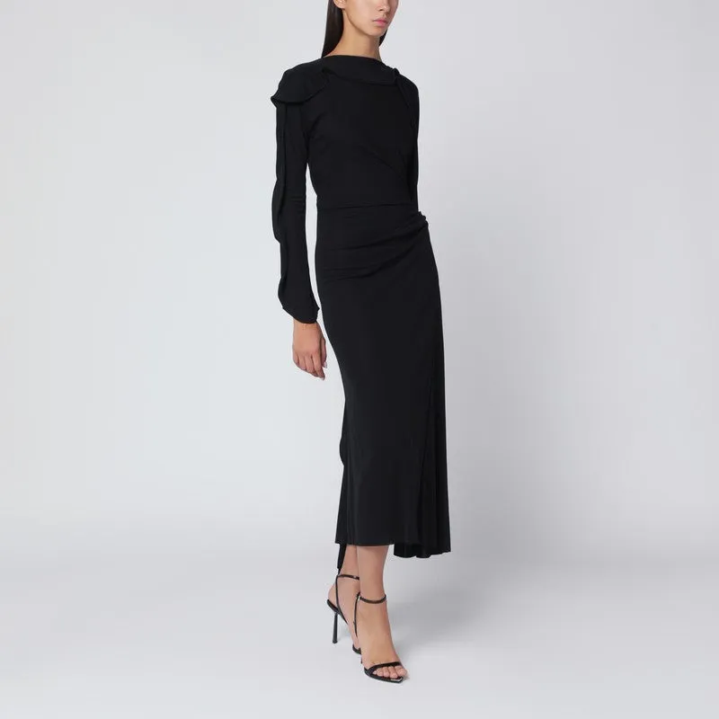 Black Midi Dress In Draped Jersey sold by Wanan Luxury