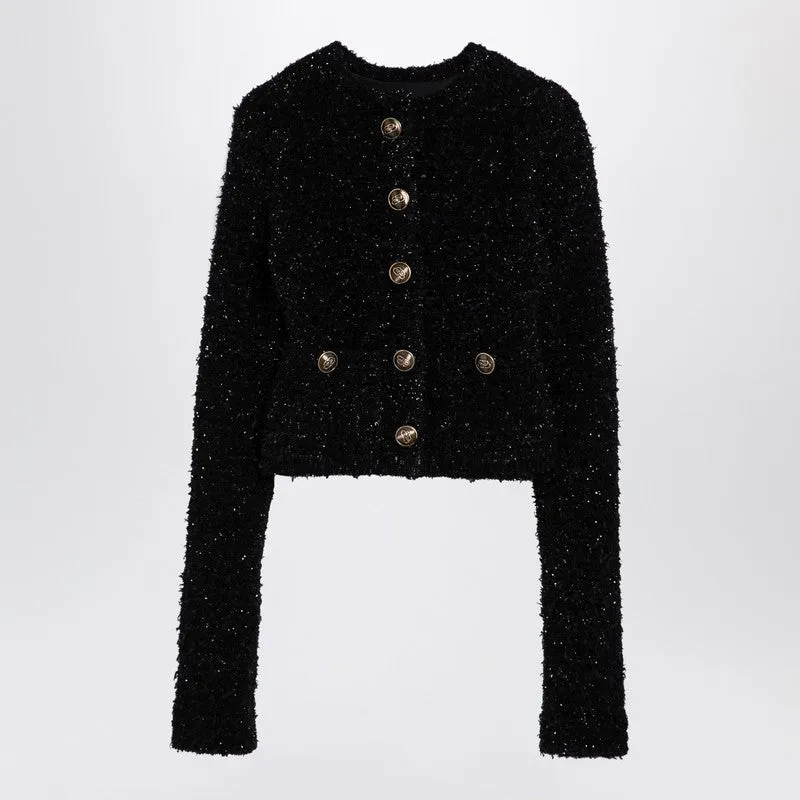Black Cotton Blend Tweed Cropped Cardigan sold by Wanan Luxury