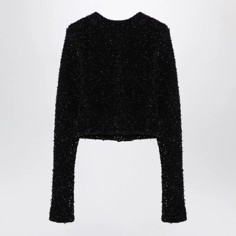 Black Cotton Blend Tweed Cropped Cardigan sold by Wanan Luxury product image thumbnail 2