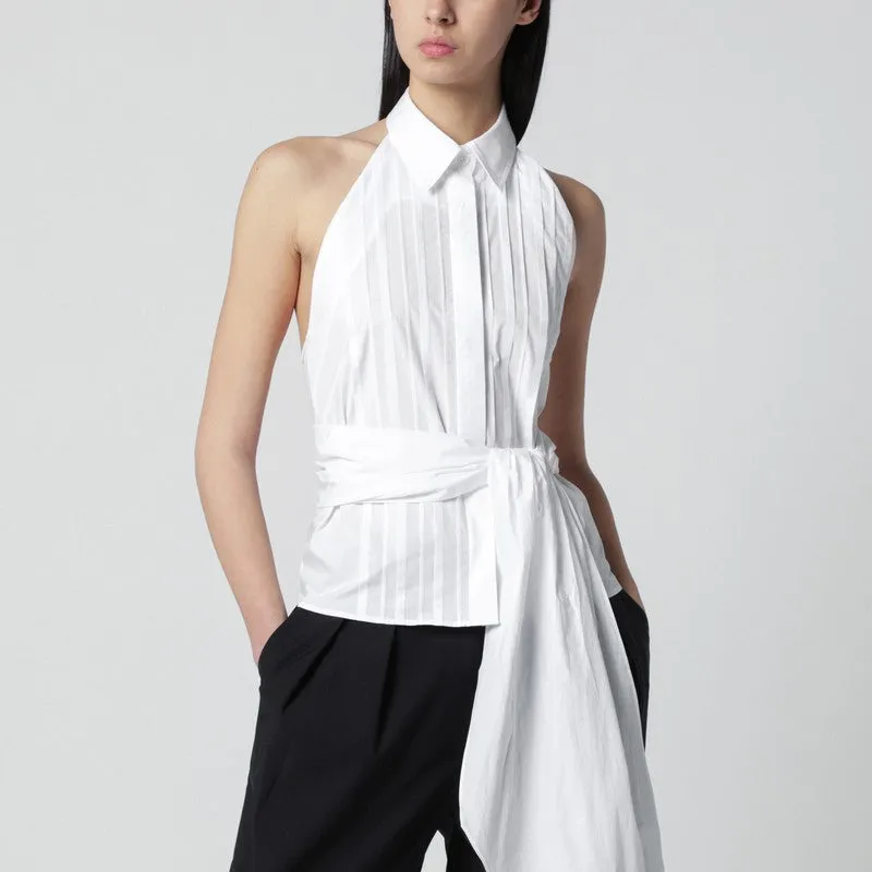 White Blouse With Pleats And Bow sold by Wanan Luxury