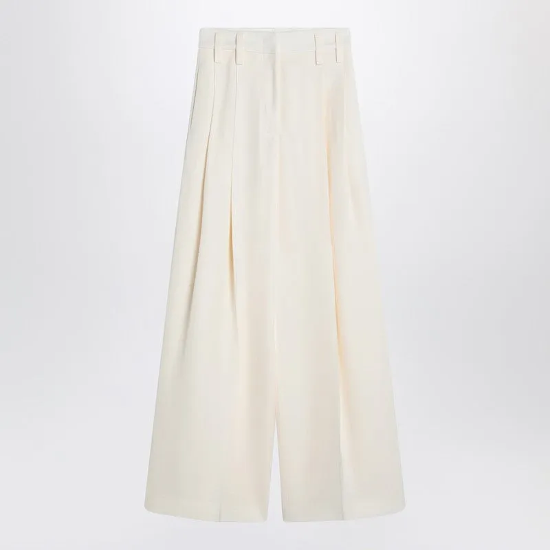 Wide Cream Trousers In Silk Blend sold by Wanan Luxury