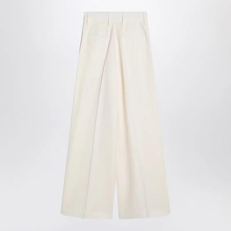 Wide Cream Trousers In Silk Blend sold by Wanan Luxury product image thumbnail 2