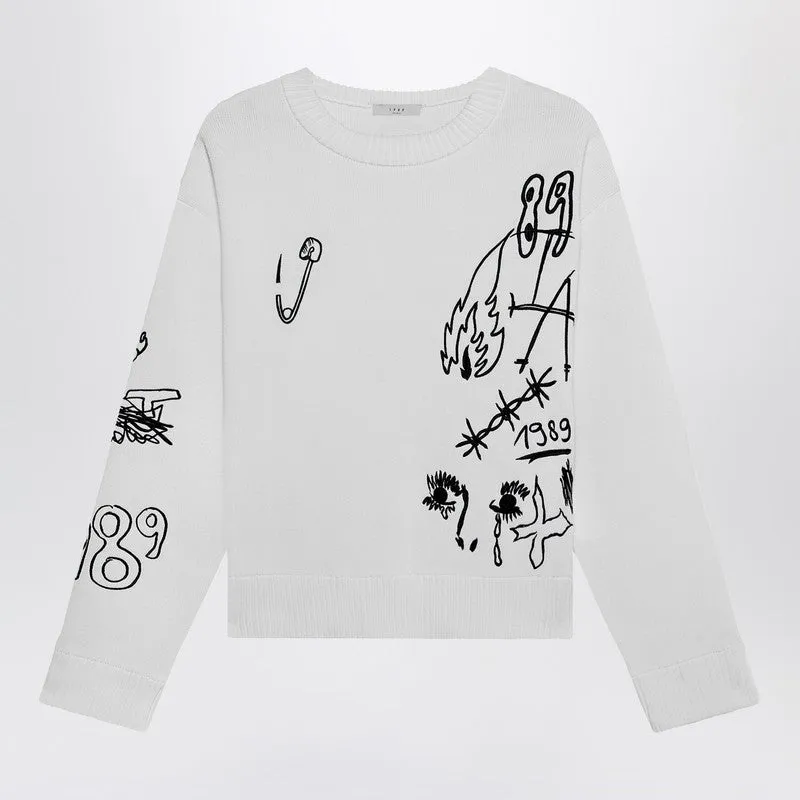 Embroidery Crop Knit Round Neck White made by 1989 Studio