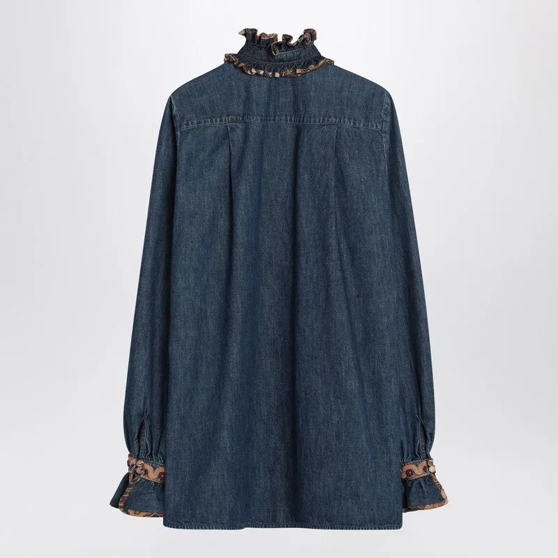 Blue Denim Blouse With Embroidered Edges sold by Wanan Luxury product image thumbnail 2