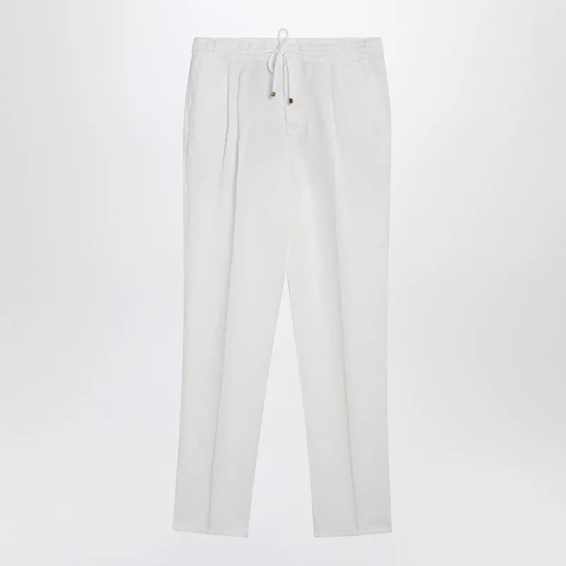 White Linen Drawstring Trousers sold by Wanan Luxury
