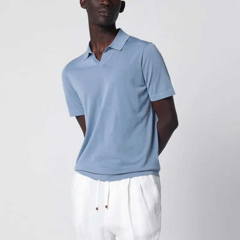 Light Blue Cotton Knit Polo made by Drumohr