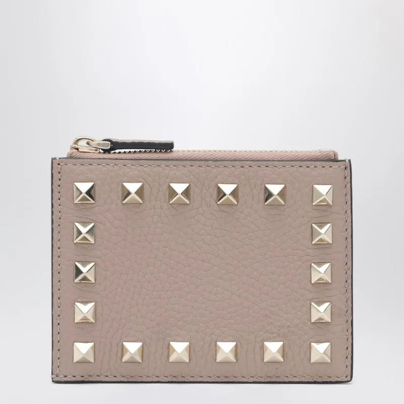 Rockstud Blush Pink Leather Zip Card Holder sold by Wanan Luxury