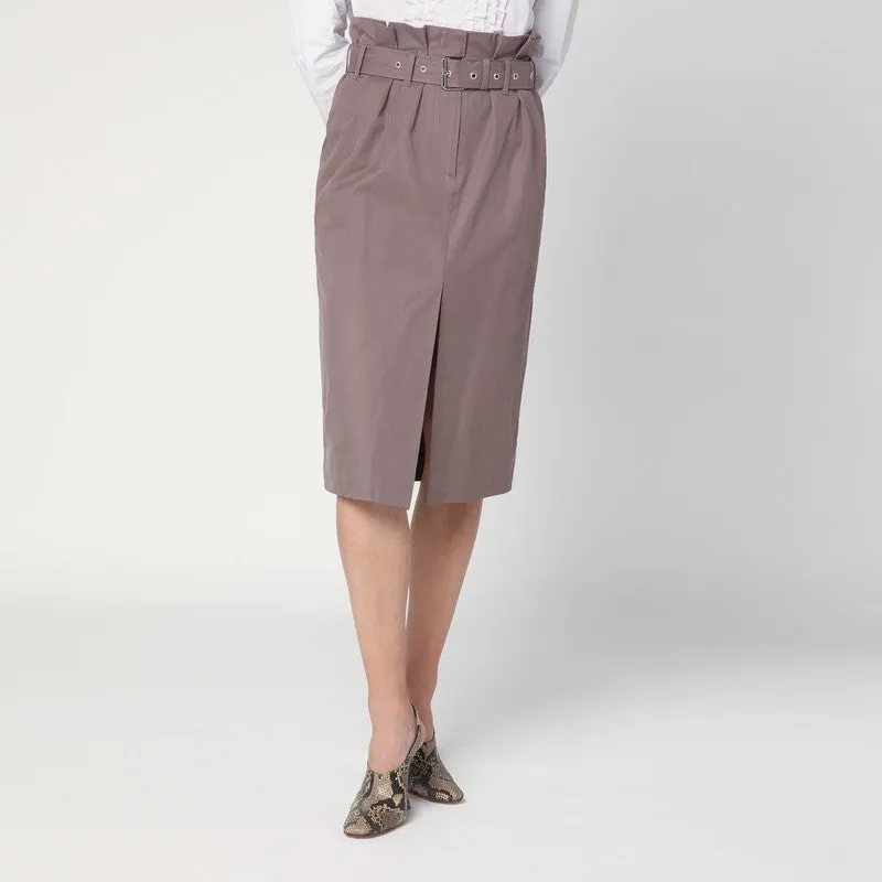 Taupe Skirt In Cotton With Belt made by Dries Van Noten