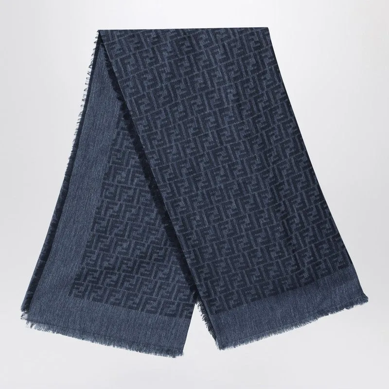 Blue And Black Ff Cotton And Wool Shawl sold by Wanan Luxury