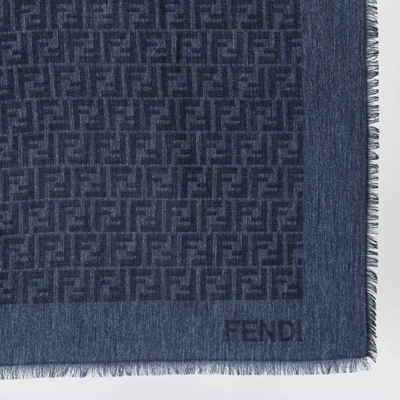 Blue And Black Ff Cotton And Wool Shawl sold by Wanan Luxury product image thumbnail 2