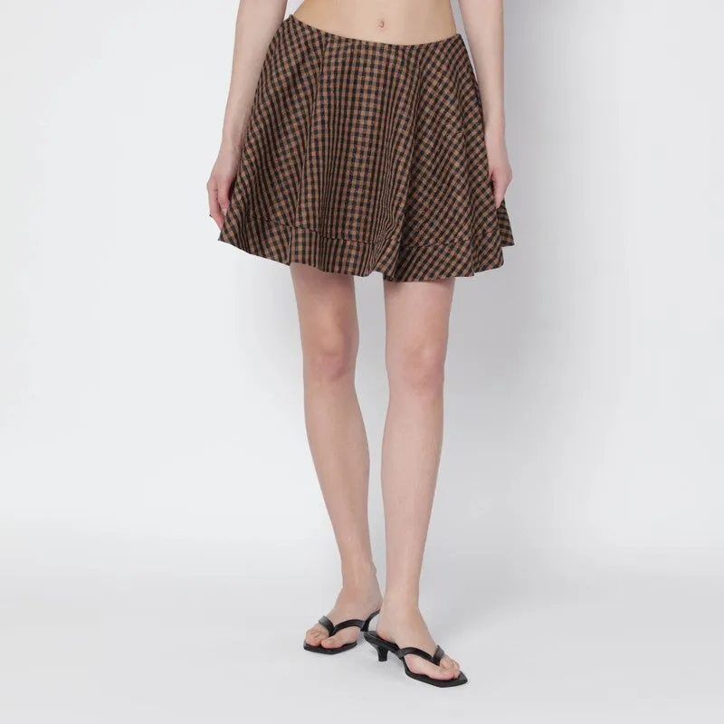 Brown/Black Gingham Flared Mini Skirt sold by Wanan Luxury
