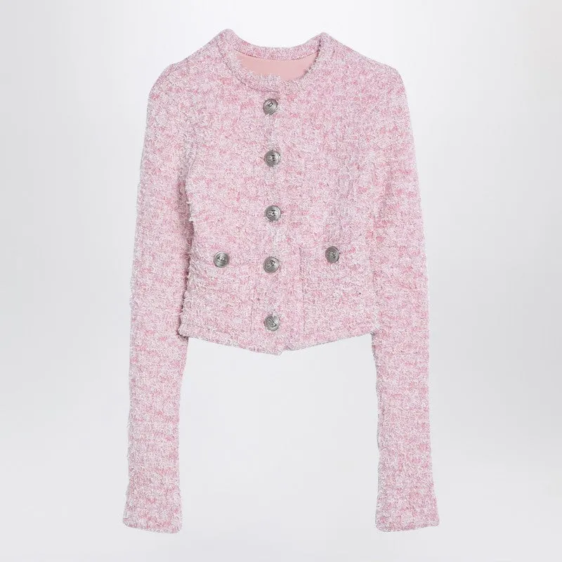 Pink Cotton Blend Tweed Cropped Cardigan sold by Wanan Luxury