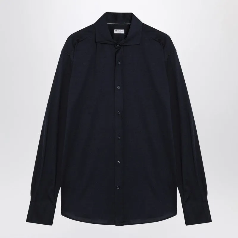 Navy Blue Silk And Cotton Shirt sold by Wanan Luxury