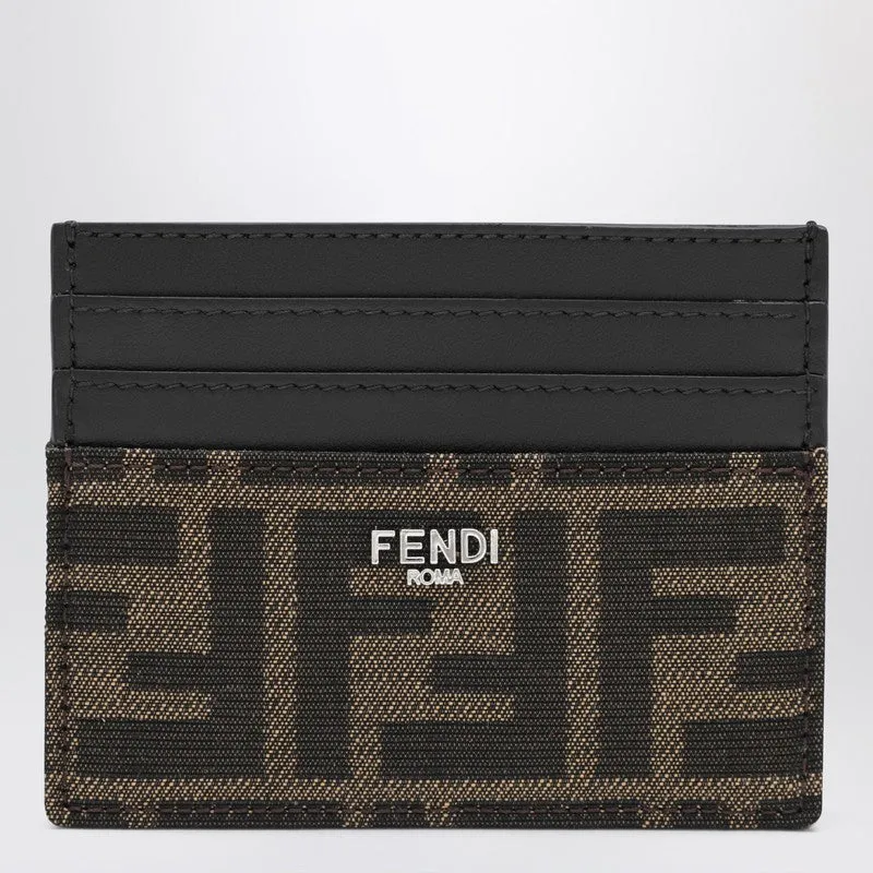 Brown Ff Jacquard Fabric Card Holder sold by Wanan Luxury
