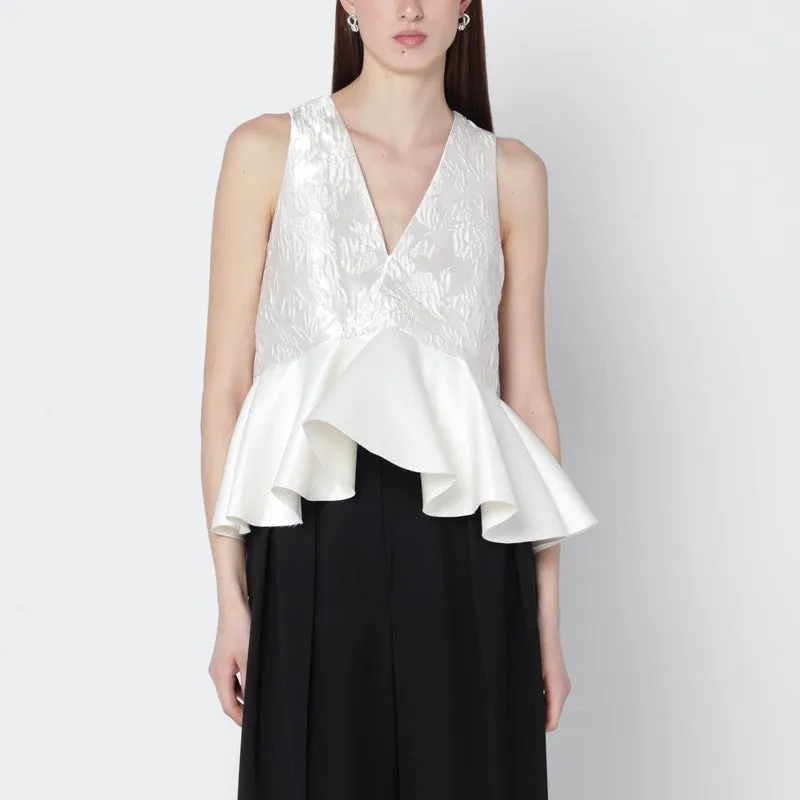 Ivory Satin Peplum Top sold by Wanan Luxury