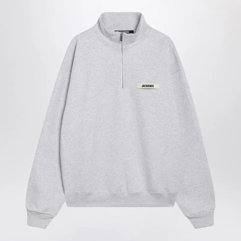 Light Grey Zip-Neck Sweatshirt With Gros Grain Logo sold by Wanan Luxury