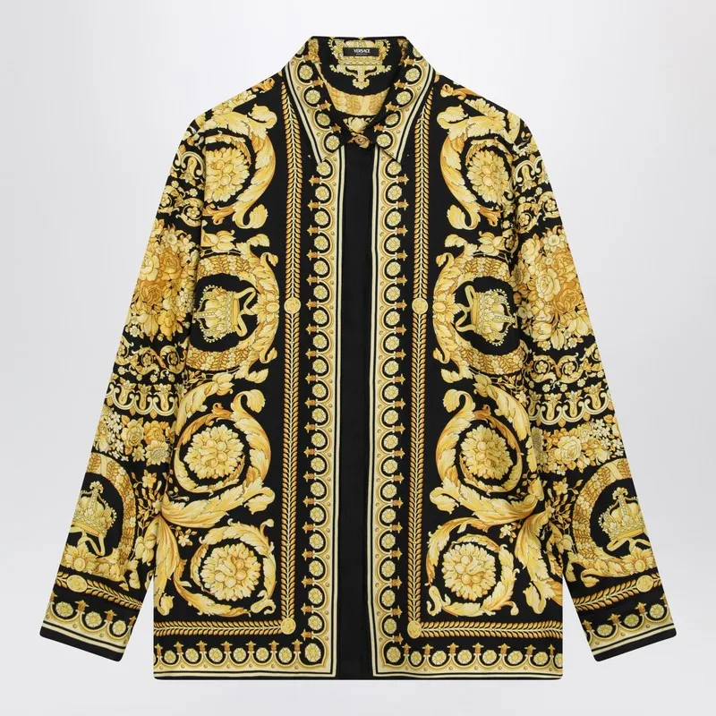 Black And Gold Printed Silk Twill Shirt sold by Wanan Luxury
