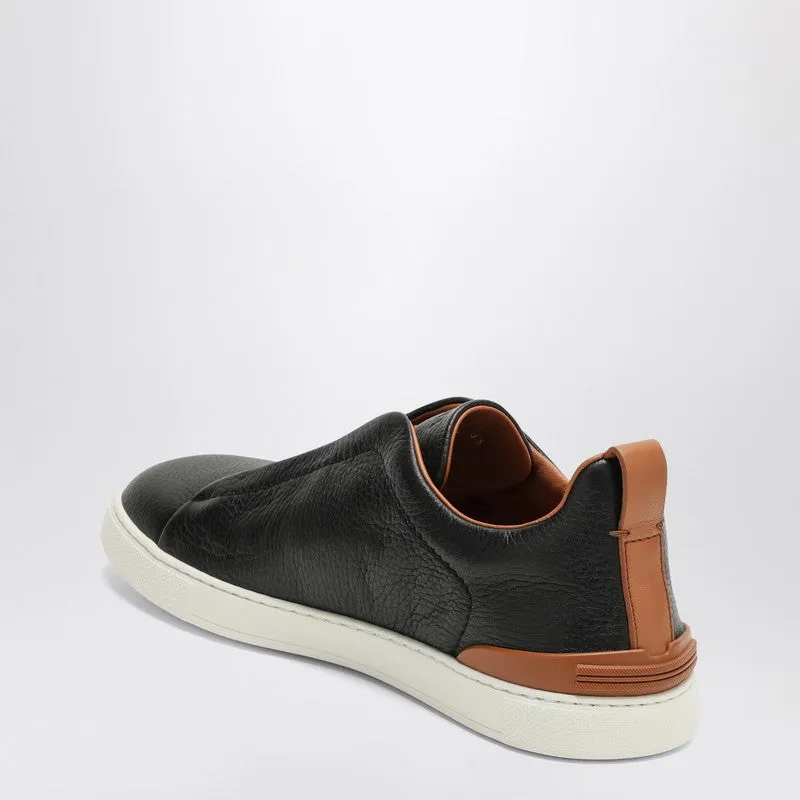 Triple Stitch Leather Sneakers In Black sold by Wanan Luxury product image thumbnail 2