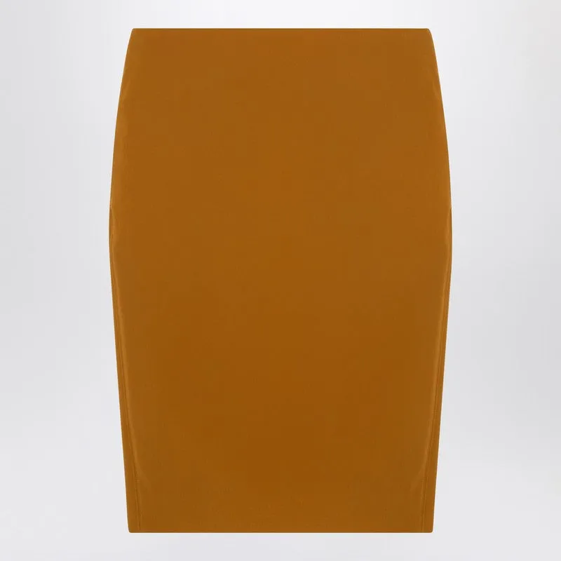 Ochre Yellow Satin Pencil Skirt sold by Wanan Luxury