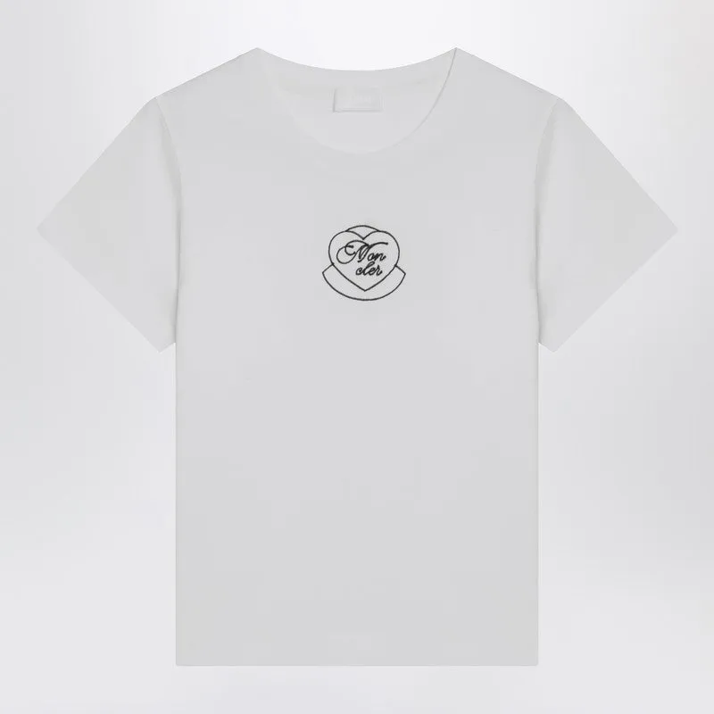 White Cotton T-Shirt With Embroidered Heart sold by Wanan Luxury