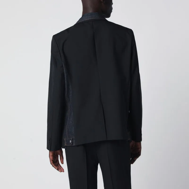 Black Single-Breasted Jacket With Denim Insert sold by Wanan Luxury product image thumbnail 2