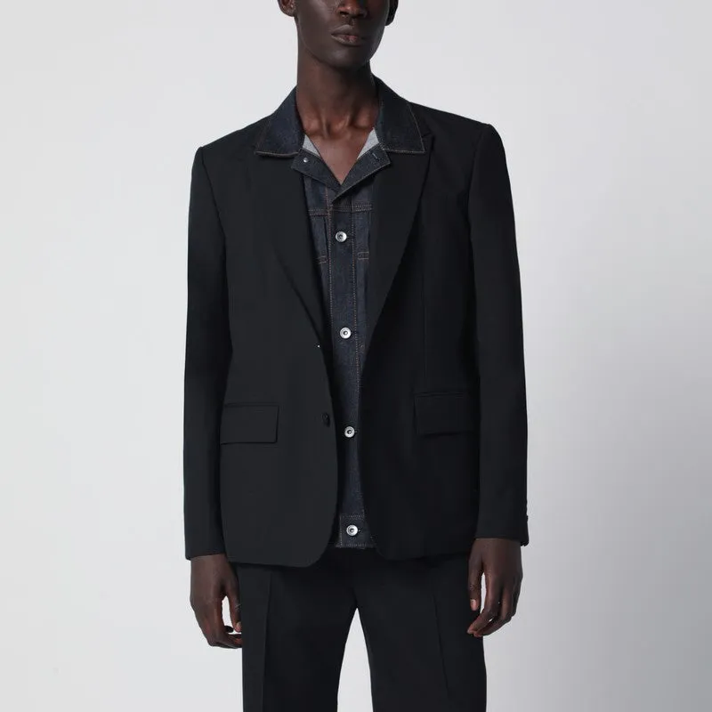 Black Single-Breasted Jacket With Denim Insert sold by Wanan Luxury
