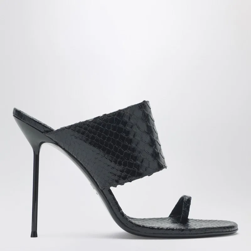 Lidia Python-Effect Black Leather Thong Mule made by Paris Texas