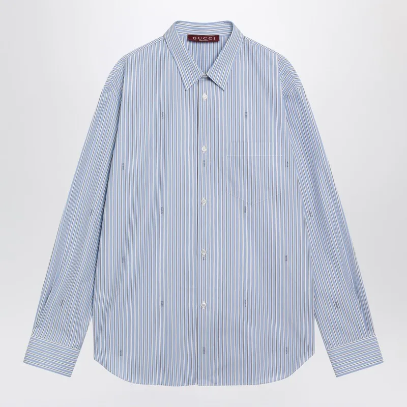 Light Blue Striped Cotton Poplin Shirt sold by Wanan Luxury