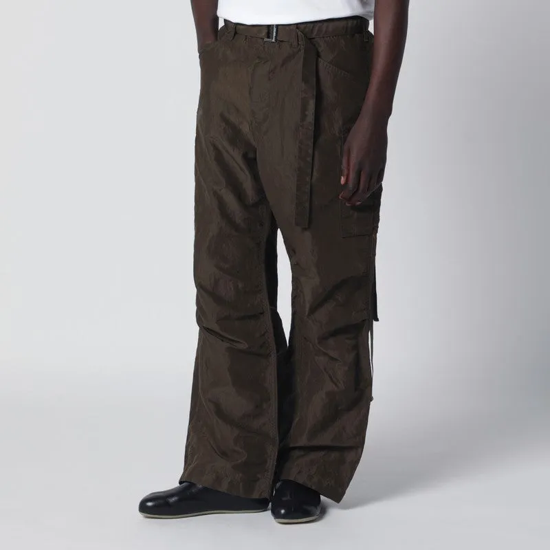 Khaki Green Nylon Cargo Trousers sold by Wanan Luxury