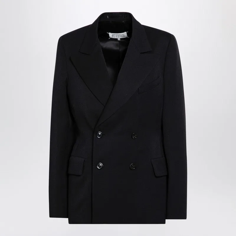Black Double-Breasted Jacket In Wool sold by Wanan Luxury