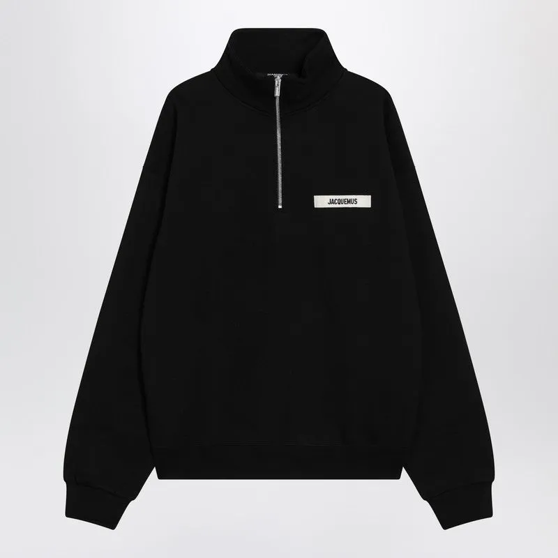 Black Zip-Neck Sweatshirt With Gros Grain Logo sold by Wanan Luxury