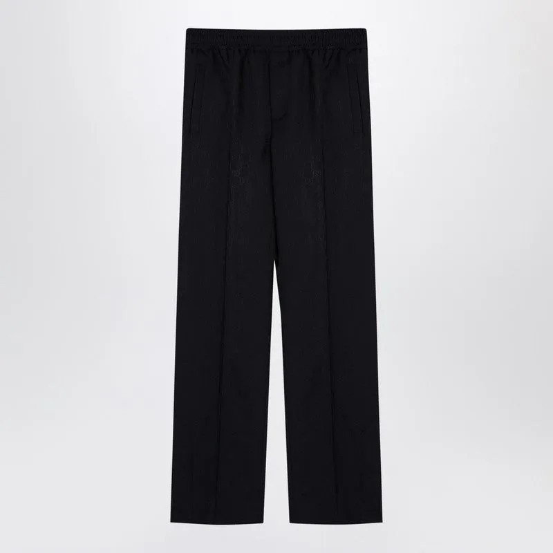 Dark Blue Gg Jacquard Trousers sold by Wanan Luxury
