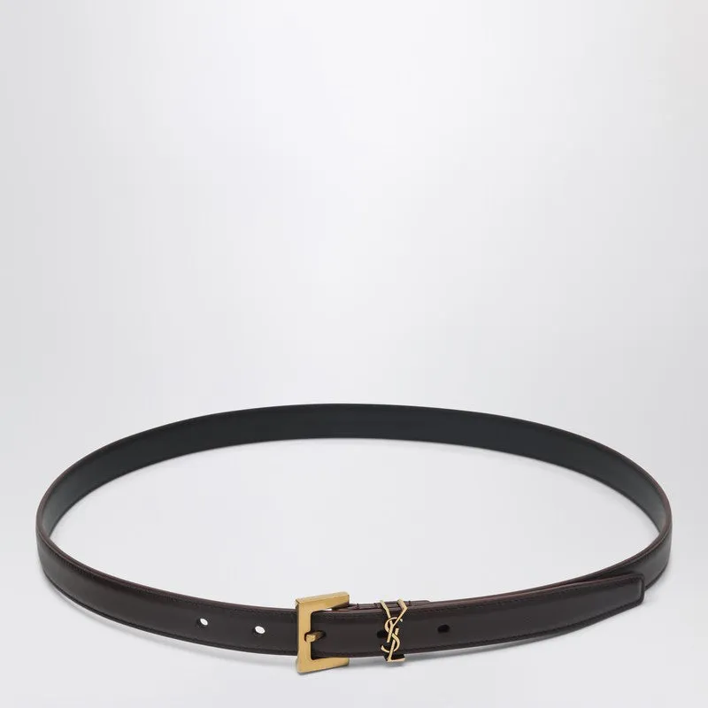 Dark Burgundy Cassandre Leather Belt sold by Wanan Luxury