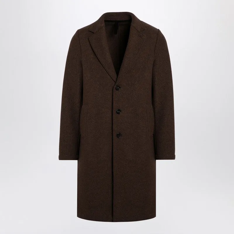Brown Single-Breasted Coat In Virgin Wool sold by Wanan Luxury